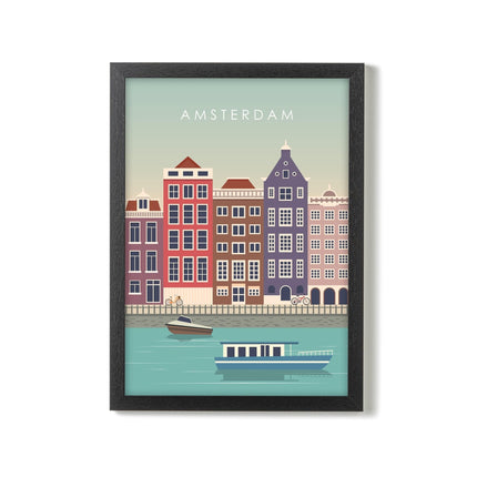 Amsterdam Travel Poster Print, Vintage Framed or Unframed Wall Art, Retro Large Home Decor Prints - Black Oak Farm