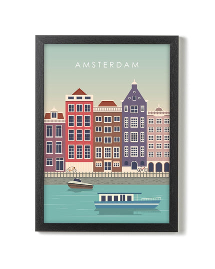 Amsterdam Travel Poster Print, Vintage Framed or Unframed Wall Art, Retro Large Home Decor Prints - Black Oak Farm
