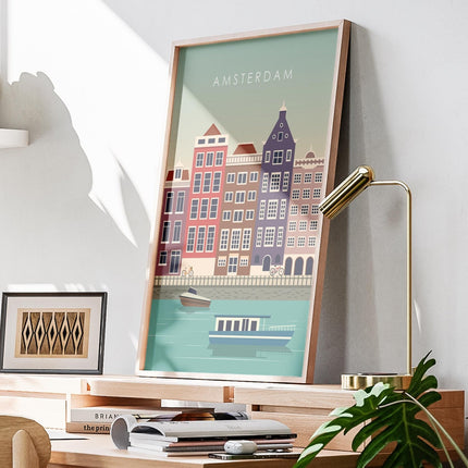 Amsterdam Travel Poster Print, Vintage Framed or Unframed Wall Art, Retro Large Home Decor Prints - Black Oak Farm