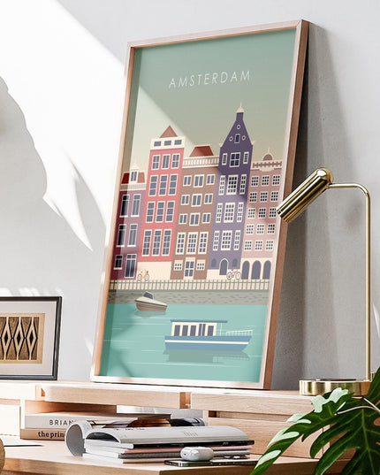 Amsterdam Travel Poster Print, Vintage Framed or Unframed Wall Art, Retro Large Home Decor Prints - Black Oak Farm