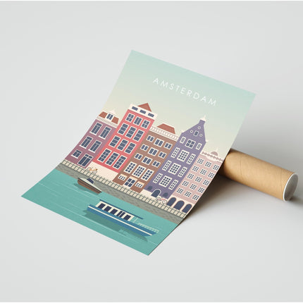 Amsterdam Travel Poster Print, Vintage Framed or Unframed Wall Art, Retro Large Home Decor Prints - Black Oak Farm