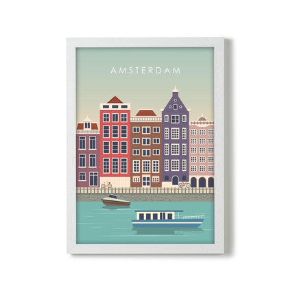 Amsterdam Travel Poster Print, Vintage Framed or Unframed Wall Art, Retro Large Home Decor Prints - Black Oak Farm