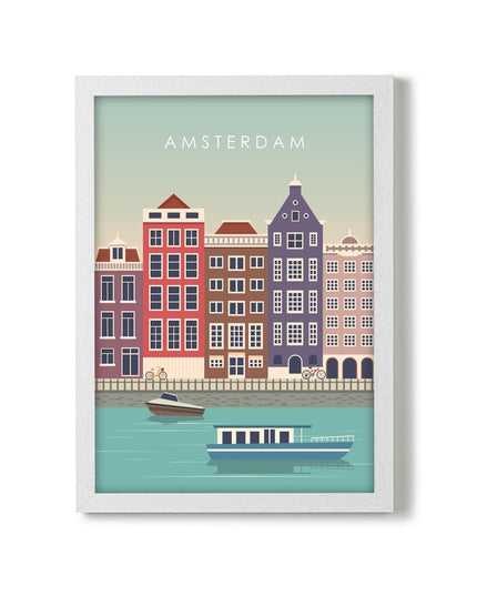 Amsterdam Travel Poster Print, Vintage Framed or Unframed Wall Art, Retro Large Home Decor Prints - Black Oak Farm