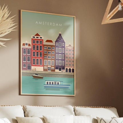 Amsterdam Travel Poster Print, Vintage Framed or Unframed Wall Art, Retro Large Home Decor Prints - Black Oak Farm