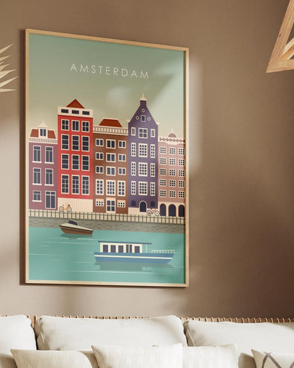 Amsterdam Travel Poster Print, Vintage Framed or Unframed Wall Art, Retro Large Home Decor Prints - Black Oak Farm