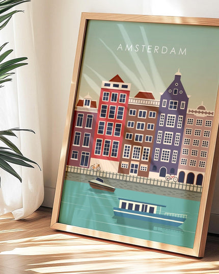 Amsterdam Travel Poster Print, Vintage Framed or Unframed Wall Art, Retro Large Home Decor Prints - Black Oak Farm