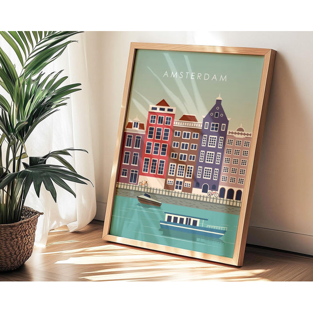 Amsterdam Travel Poster Print, Vintage Framed or Unframed Wall Art, Retro Large Home Decor Prints - Black Oak Farm