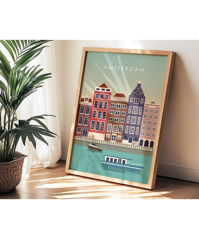 Amsterdam Travel Poster Print, Vintage Framed or Unframed Wall Art, Retro Large Home Decor Prints - Black Oak Farm