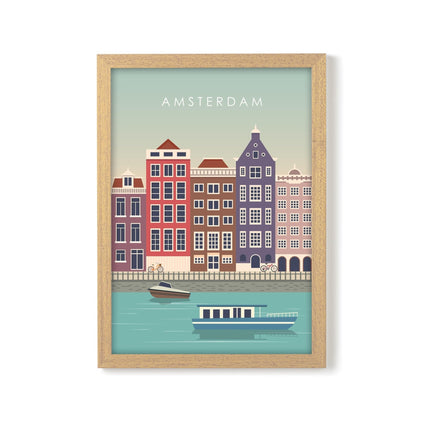 Amsterdam Travel Poster Print, Vintage Framed or Unframed Wall Art, Retro Large Home Decor Prints - Black Oak Farm