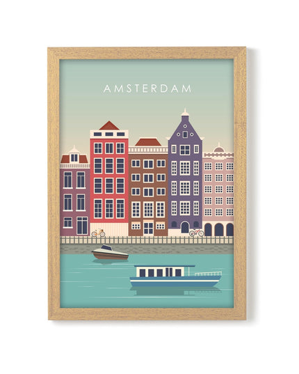 Amsterdam Travel Poster Print, Vintage Framed or Unframed Wall Art, Retro Large Home Decor Prints - Black Oak Farm