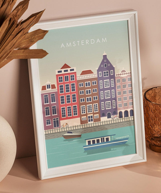 Amsterdam Travel Poster Print, Vintage Framed or Unframed Wall Art, Retro Large Home Decor Prints - Black Oak Farm