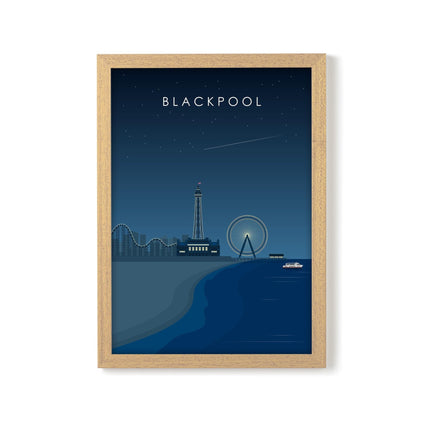 Blackpool Travel Poster Print, Vintage Framed or Unframed Wall Art, Retro Large Home Decor Prints - Black Oak Farm