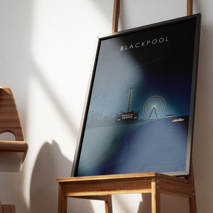Blackpool Travel Poster Print, Vintage Framed or Unframed Wall Art, Retro Large Home Decor Prints - Black Oak Farm