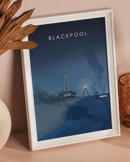 Blackpool Travel Poster Print, Vintage Framed or Unframed Wall Art, Retro Large Home Decor Prints - Black Oak Farm