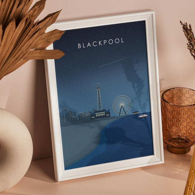 Blackpool Travel Poster Print, Vintage Framed or Unframed Wall Art, Retro Large Home Decor Prints - Black Oak Farm