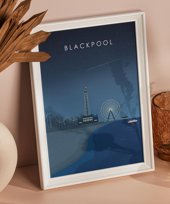 Blackpool Travel Poster Print, Vintage Framed or Unframed Wall Art, Retro Large Home Decor Prints - Black Oak Farm