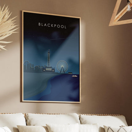 Blackpool Travel Poster Print, Vintage Framed or Unframed Wall Art, Retro Large Home Decor Prints - Black Oak Farm