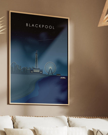 Blackpool Travel Poster Print, Vintage Framed or Unframed Wall Art, Retro Large Home Decor Prints - Black Oak Farm