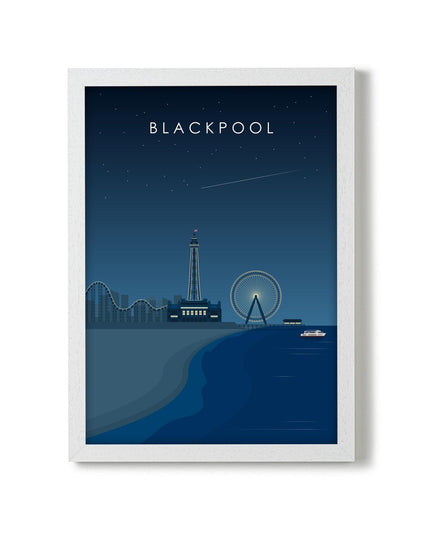 Blackpool Travel Poster Print, Vintage Framed or Unframed Wall Art, Retro Large Home Decor Prints - Black Oak Farm