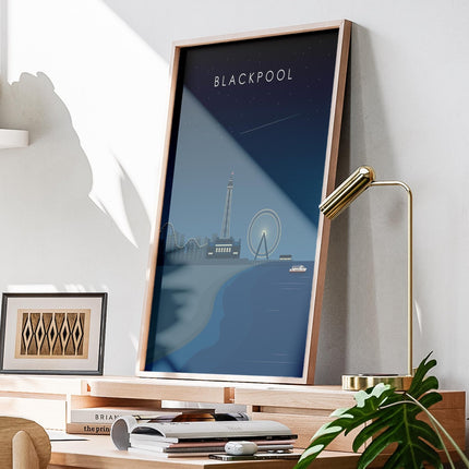 Blackpool Travel Poster Print, Vintage Framed or Unframed Wall Art, Retro Large Home Decor Prints - Black Oak Farm