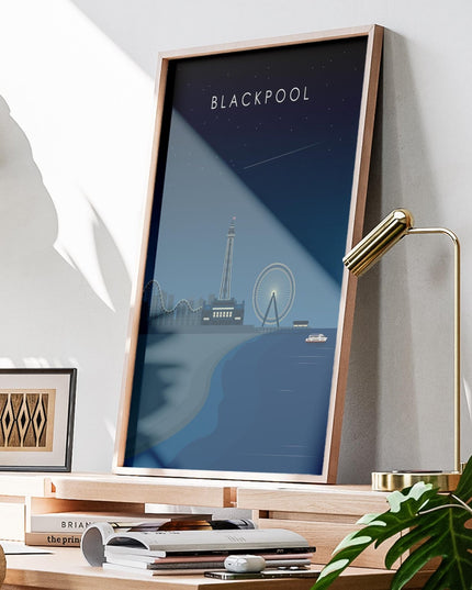 Blackpool Travel Poster Print, Vintage Framed or Unframed Wall Art, Retro Large Home Decor Prints - Black Oak Farm