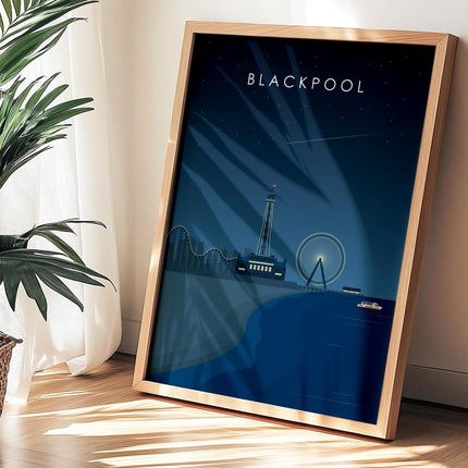 Blackpool Travel Poster Print, Vintage Framed or Unframed Wall Art, Retro Large Home Decor Prints - Black Oak Farm