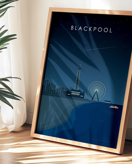 Blackpool Travel Poster Print, Vintage Framed or Unframed Wall Art, Retro Large Home Decor Prints - Black Oak Farm