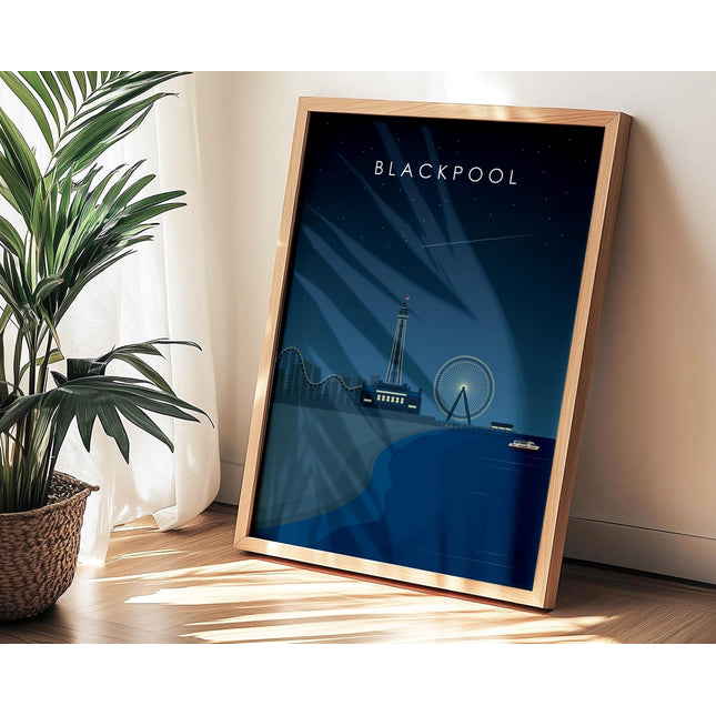 Blackpool Travel Poster Print, Vintage Framed or Unframed Wall Art, Retro Large Home Decor Prints - Black Oak Farm
