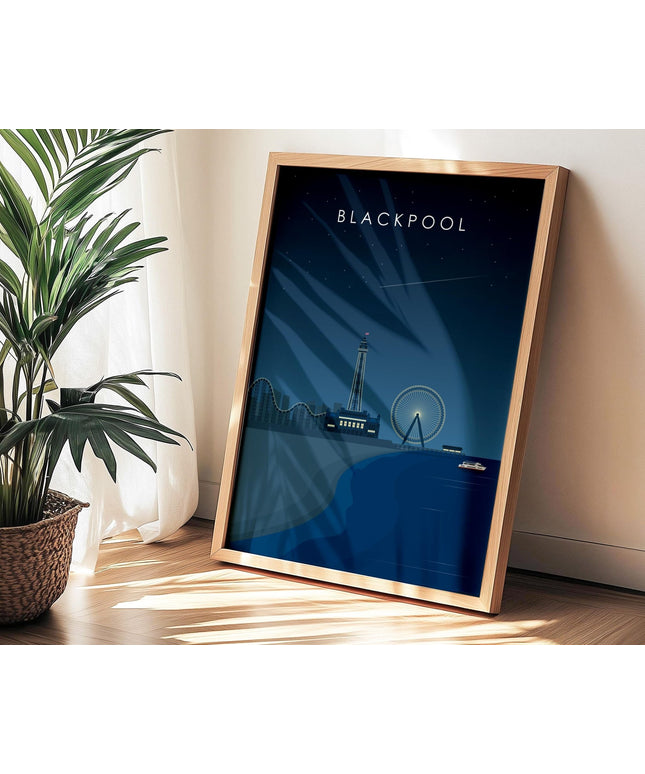 Blackpool Travel Poster Print, Vintage Framed or Unframed Wall Art, Retro Large Home Decor Prints - Black Oak Farm