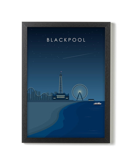 Blackpool Travel Poster Print, Vintage Framed or Unframed Wall Art, Retro Large Home Decor Prints - Black Oak Farm