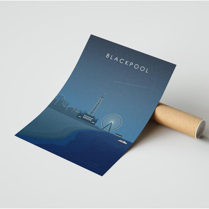 Blackpool Travel Poster Print, Vintage Framed or Unframed Wall Art, Retro Large Home Decor Prints - Black Oak Farm