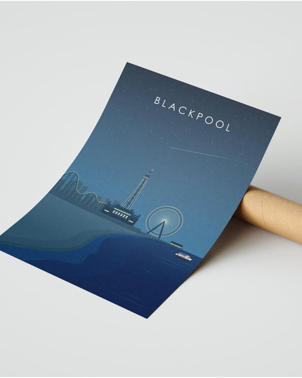 Blackpool Travel Poster Print, Vintage Framed or Unframed Wall Art, Retro Large Home Decor Prints - Black Oak Farm