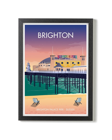 Brighton Travel Poster Print, Vintage Framed or Unframed Wall Art, Retro Large Home Decor Prints - Black Oak Farm