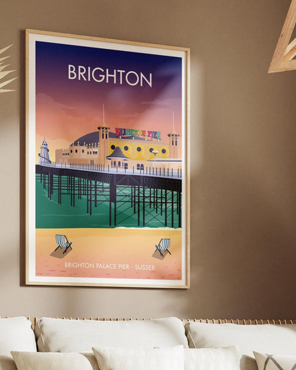 Brighton Travel Poster Print, Vintage Framed or Unframed Wall Art, Retro Large Home Decor Prints - Black Oak Farm