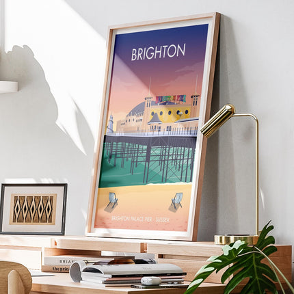 Brighton Travel Poster Print, Vintage Framed or Unframed Wall Art, Retro Large Home Decor Prints - Black Oak Farm