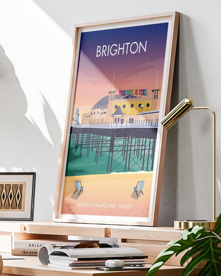 Brighton Travel Poster Print, Vintage Framed or Unframed Wall Art, Retro Large Home Decor Prints - Black Oak Farm