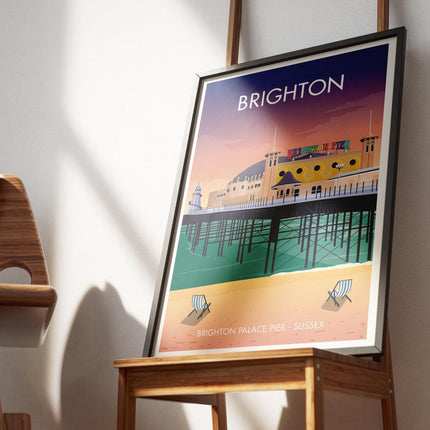 Brighton Travel Poster Print, Vintage Framed or Unframed Wall Art, Retro Large Home Decor Prints - Black Oak Farm