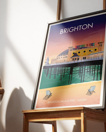 Brighton Travel Poster Print, Vintage Framed or Unframed Wall Art, Retro Large Home Decor Prints - Black Oak Farm