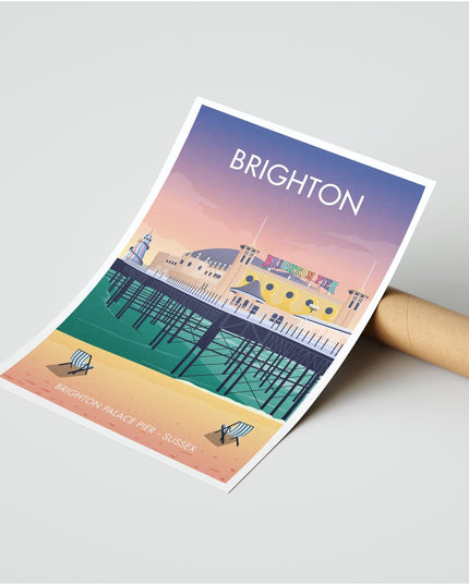 Brighton Travel Poster Print, Vintage Framed or Unframed Wall Art, Retro Large Home Decor Prints - Black Oak Farm