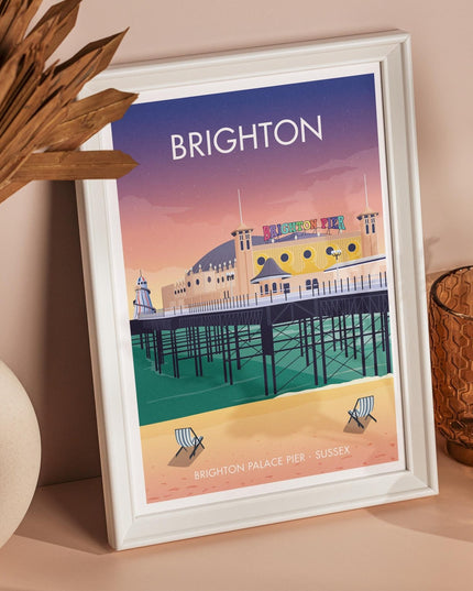 Brighton Travel Poster Print, Vintage Framed or Unframed Wall Art, Retro Large Home Decor Prints - Black Oak Farm