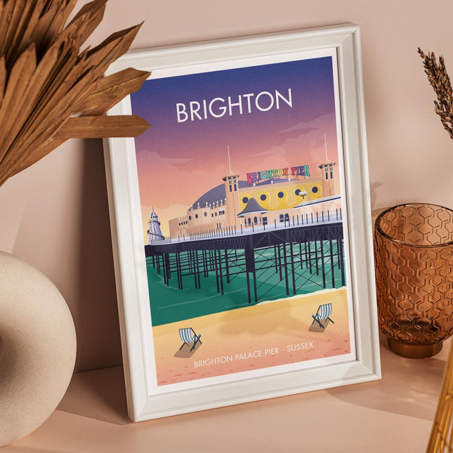 Brighton Travel Poster Print, Vintage Framed or Unframed Wall Art, Retro Large Home Decor Prints - Black Oak Farm