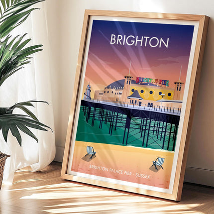 Brighton Travel Poster Print, Vintage Framed or Unframed Wall Art, Retro Large Home Decor Prints - Black Oak Farm