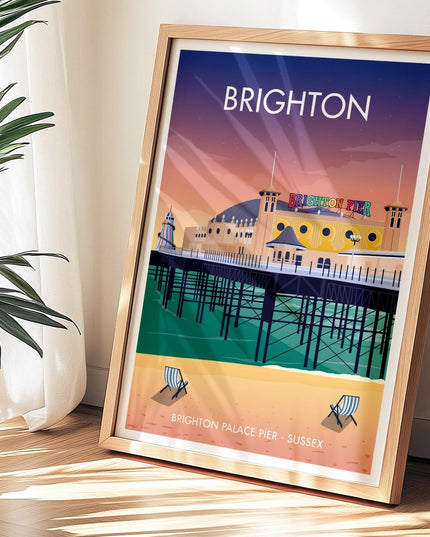 Brighton Travel Poster Print, Vintage Framed or Unframed Wall Art, Retro Large Home Decor Prints - Black Oak Farm