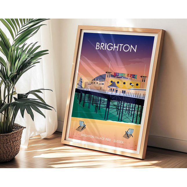 Brighton Travel Poster Print, Vintage Framed or Unframed Wall Art, Retro Large Home Decor Prints - Black Oak Farm