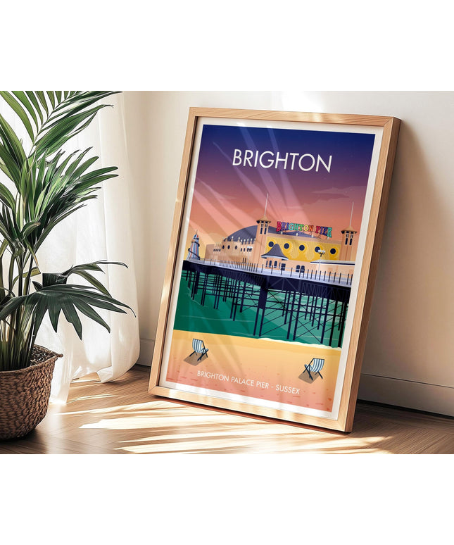 Brighton Travel Poster Print, Vintage Framed or Unframed Wall Art, Retro Large Home Decor Prints - Black Oak Farm
