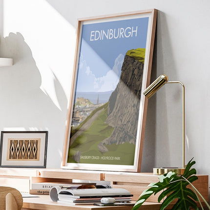 Edinburgh Salisbury Crags Travel Poster Print, Vintage Framed or Unframed Wall Art, Retro Large Home Decor Prints - Black Oak Farm