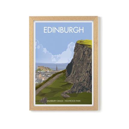 Edinburgh Salisbury Crags Travel Poster Print, Vintage Framed or Unframed Wall Art, Retro Large Home Decor Prints - Black Oak Farm