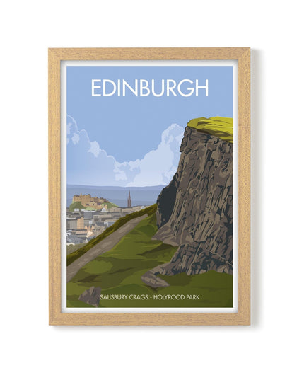 Edinburgh Salisbury Crags Travel Poster Print, Vintage Framed or Unframed Wall Art, Retro Large Home Decor Prints - Black Oak Farm