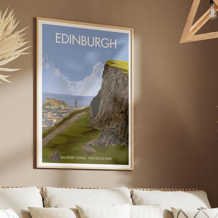 Edinburgh Salisbury Crags Travel Poster Print, Vintage Framed or Unframed Wall Art, Retro Large Home Decor Prints - Black Oak Farm