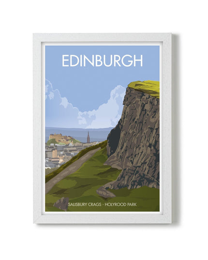 Edinburgh Salisbury Crags Travel Poster Print, Vintage Framed or Unframed Wall Art, Retro Large Home Decor Prints - Black Oak Farm